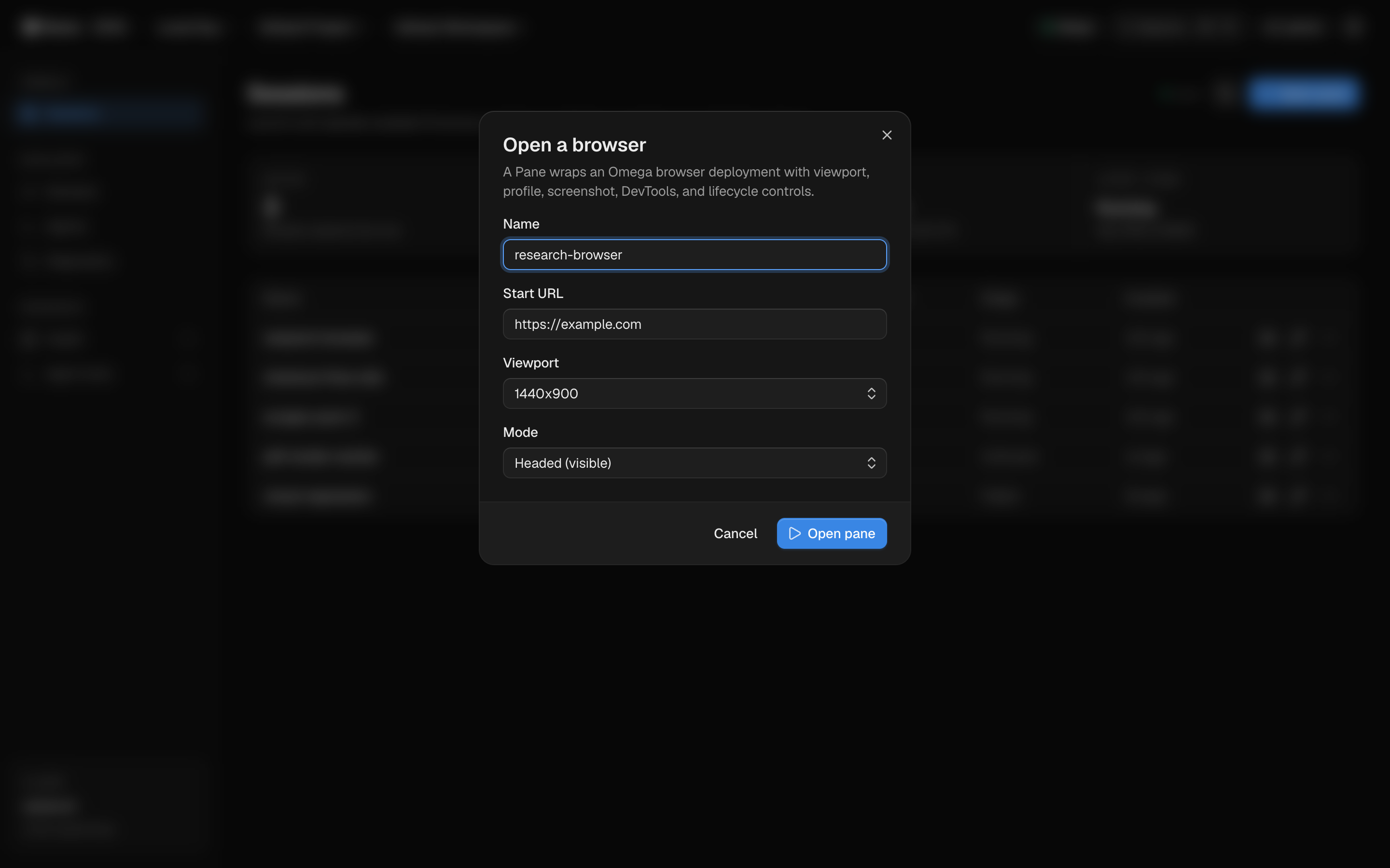 A browser in one dialog — Panes console